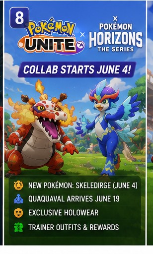 Pokémon Unite x Pokémon Horizons begins with Skeledirge, Quaquaval and anime rewards