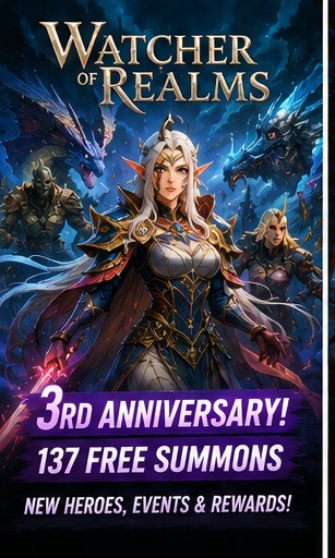 Watcher of Realms celebrates three years with heroes and 137 summons