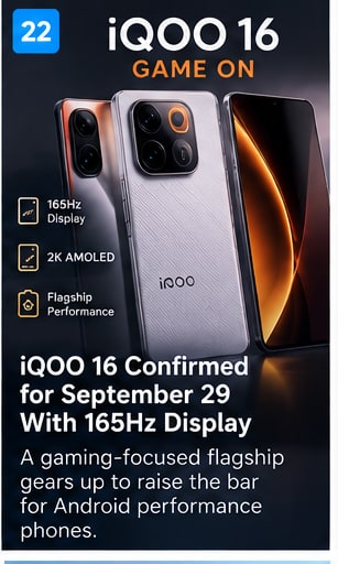 iQOO 16 Confirmed for September 29 With 165Hz Display