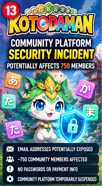 Kotodaman Community Platform Suspended After Security Incident Potentially Exposes Information From 750 Members