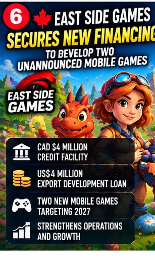 East Side Games Secures New Financing to Develop Two Unannounced Mobile Titles for 2027