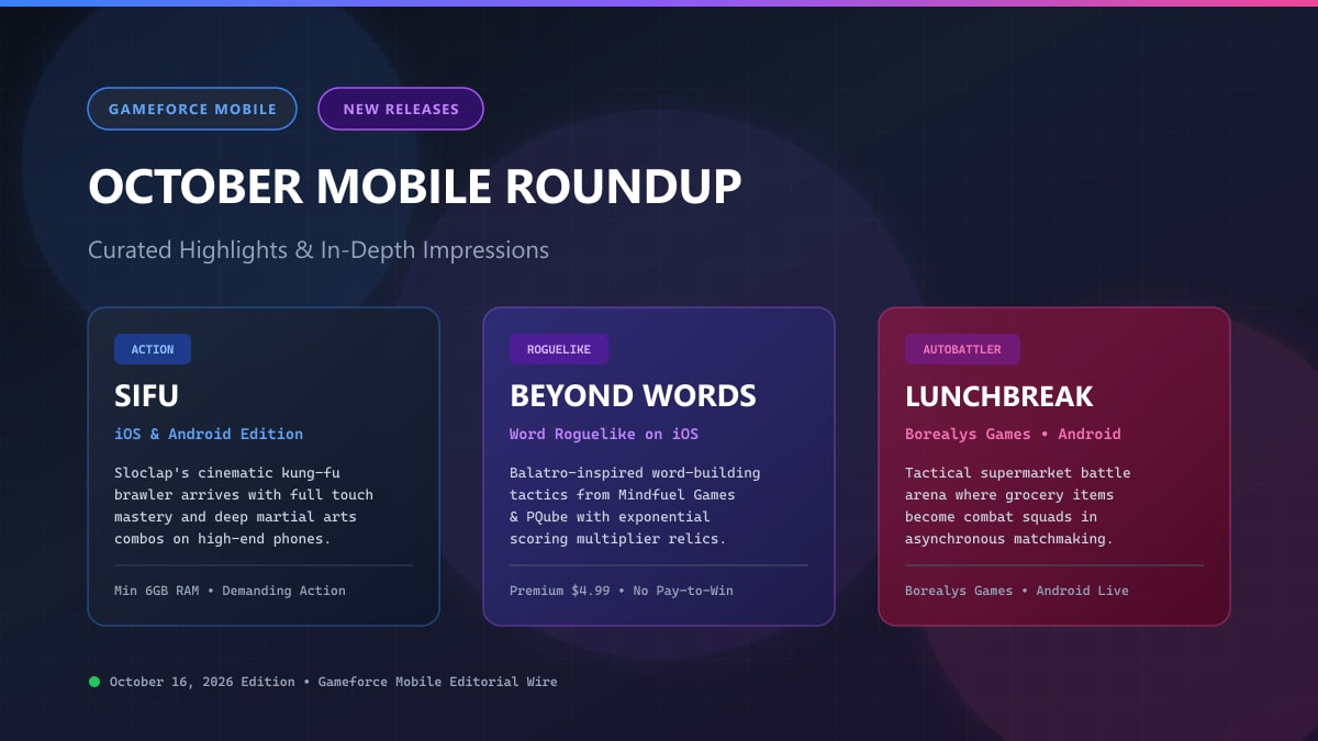October Mobile Release Roundup Highlights Sifu, Beyond Words and Lunchbreak Tactics