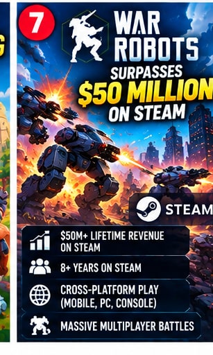 War Robots Surpasses $50 Million in Steam Revenue as Mobile Franchise Expands Across Platforms